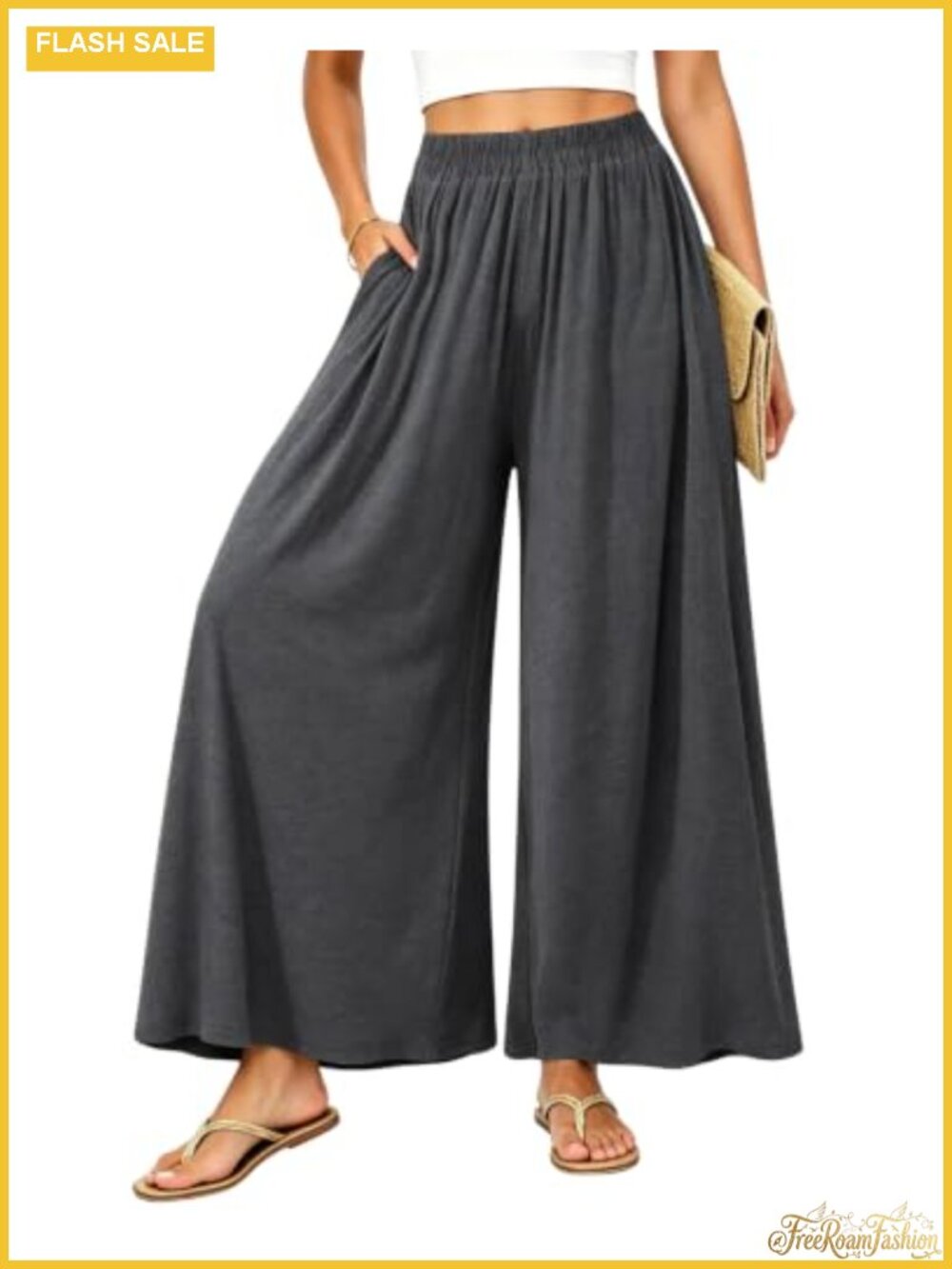 High Waisted Wide Leg Palazzo Pants with Pockets Casual Lounge Trousers